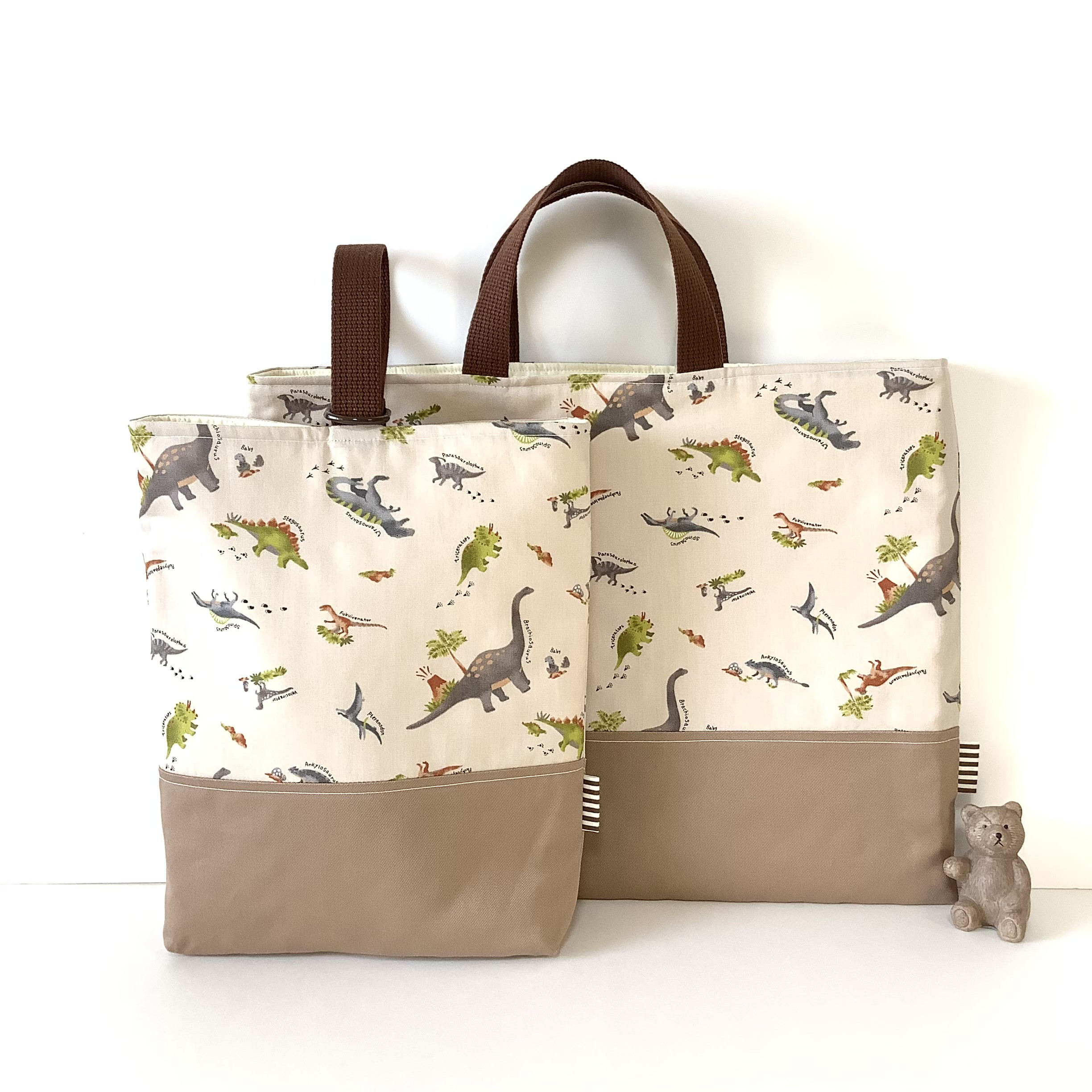 ♪new♪♡おさんぽ恐竜♪ダイナソー★通園通学２点セット♡ ♪ベージュ♪