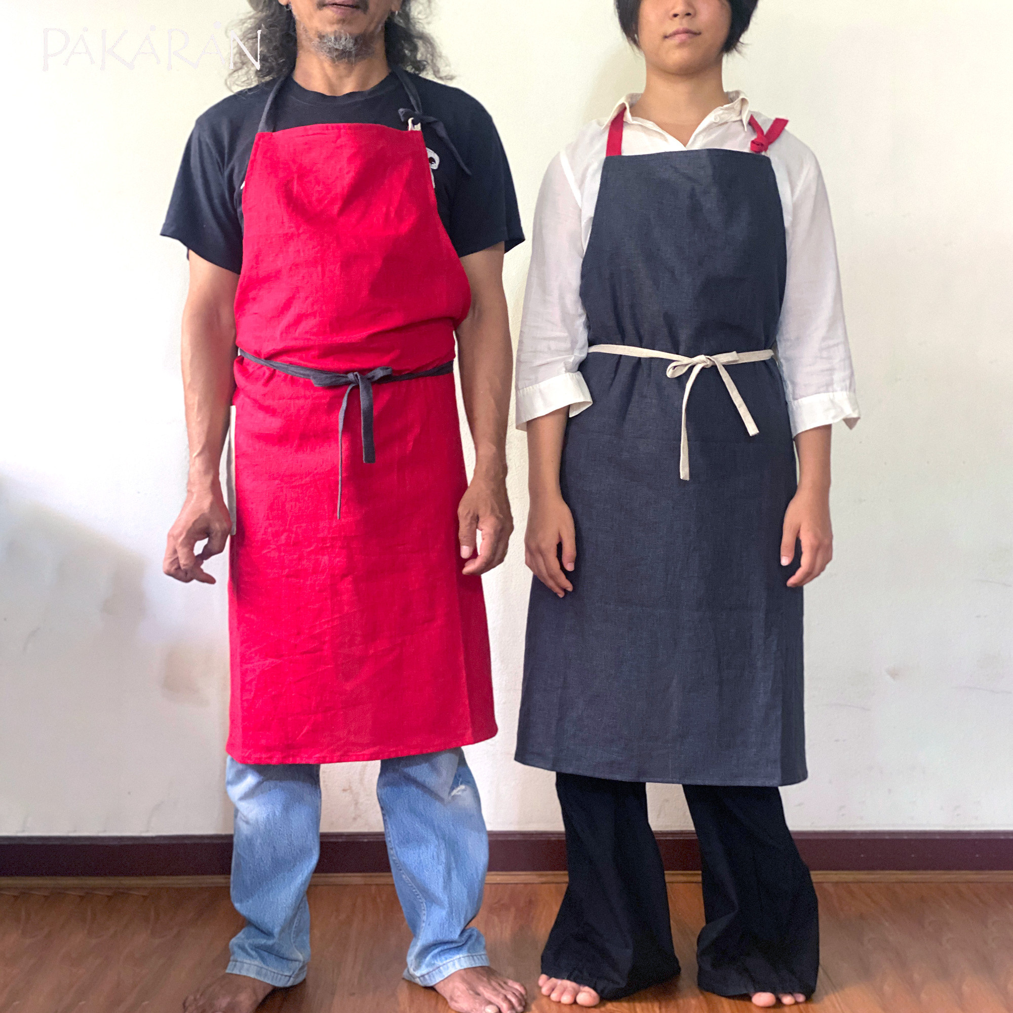 【福袋2026】カフェ風ロングエプロン しっかりヘンプ100％ トリコロール紐エプロン・ギフトセット