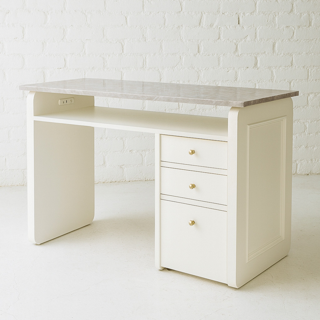 かわいいネイルテーブルW1300 大理石天板 足が丸くなっているネイルデスク アンティーク調店舗什器 オーダーメイド家具