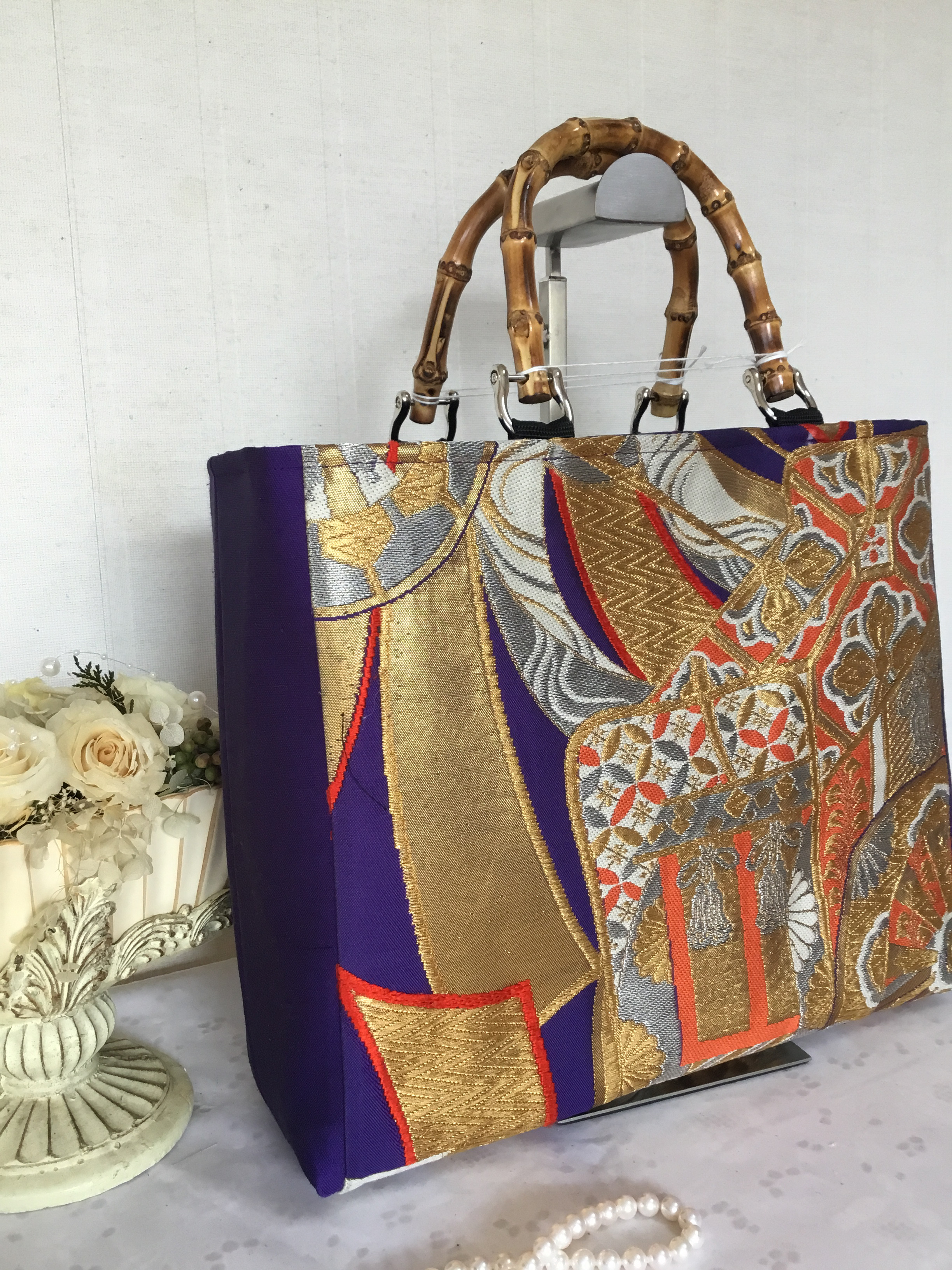 花ぷらら・春のお出かけ・シンプルで使いやすい・洋服でも着物でも使える・ハンドメイド・帯・大きめ・トートバッグ・141