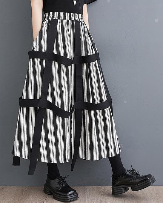 大きいサイズ レディース スカート　ウエストゴム　ストライプ　春夏 秋 新品