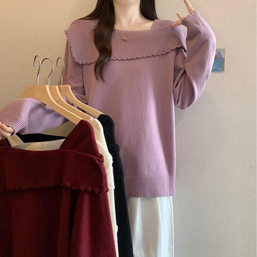 新品 大きいサイズ 秋冬 韓国風 ニット レース 襟 ゆったり