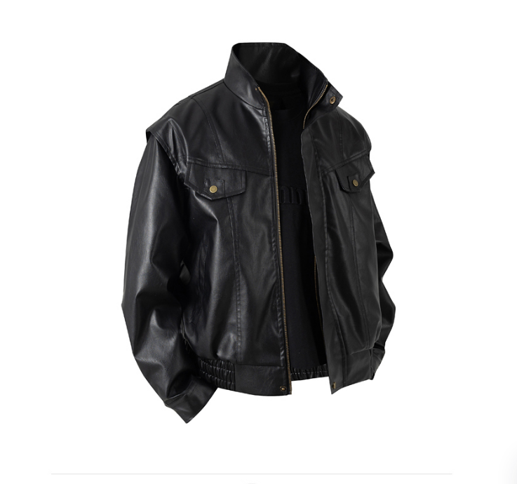 DESSO (DESSO)立襟革ジャン男型流行牌フーリガンハンサムバイク服春秋新モデルゆったり革ジャン