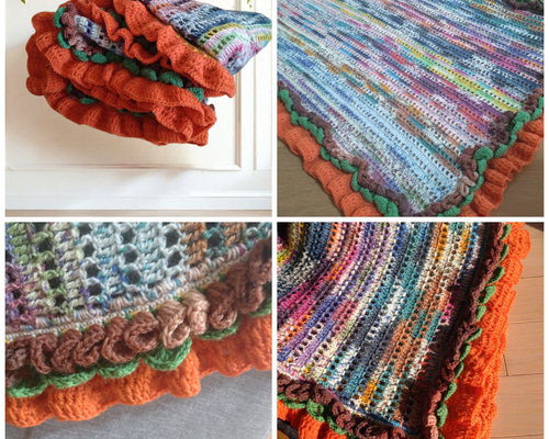 かぎ針編み Opal毛糸水彩画全色使用のひざ掛け ミニブランケット