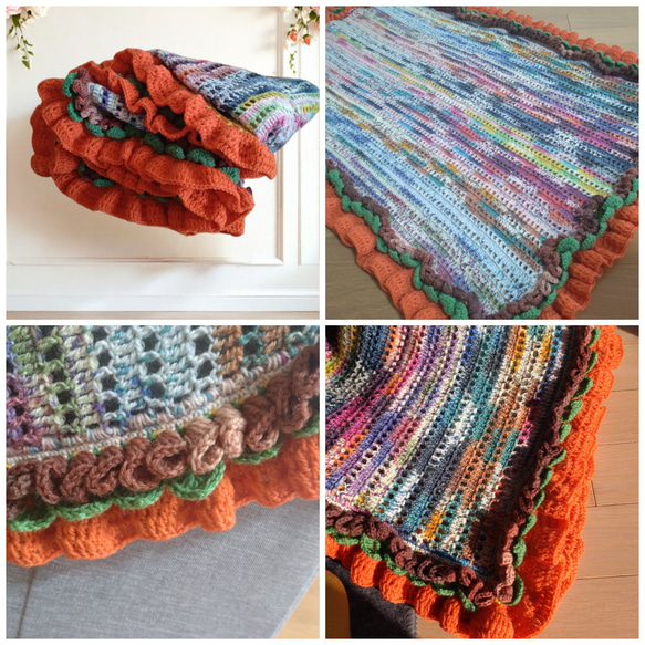 かぎ針編み Opal毛糸水彩画全色使用のひざ掛け ミニブランケット