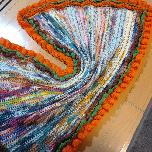 かぎ針編み Opal毛糸水彩画全色使用のひざ掛け ミニブランケット