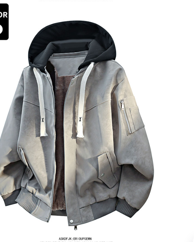 WASSUP VALS潮牌高級感偽の2つのジャケット男性は厚手の暖かさを加えますPU革のコートの大きいサイズ