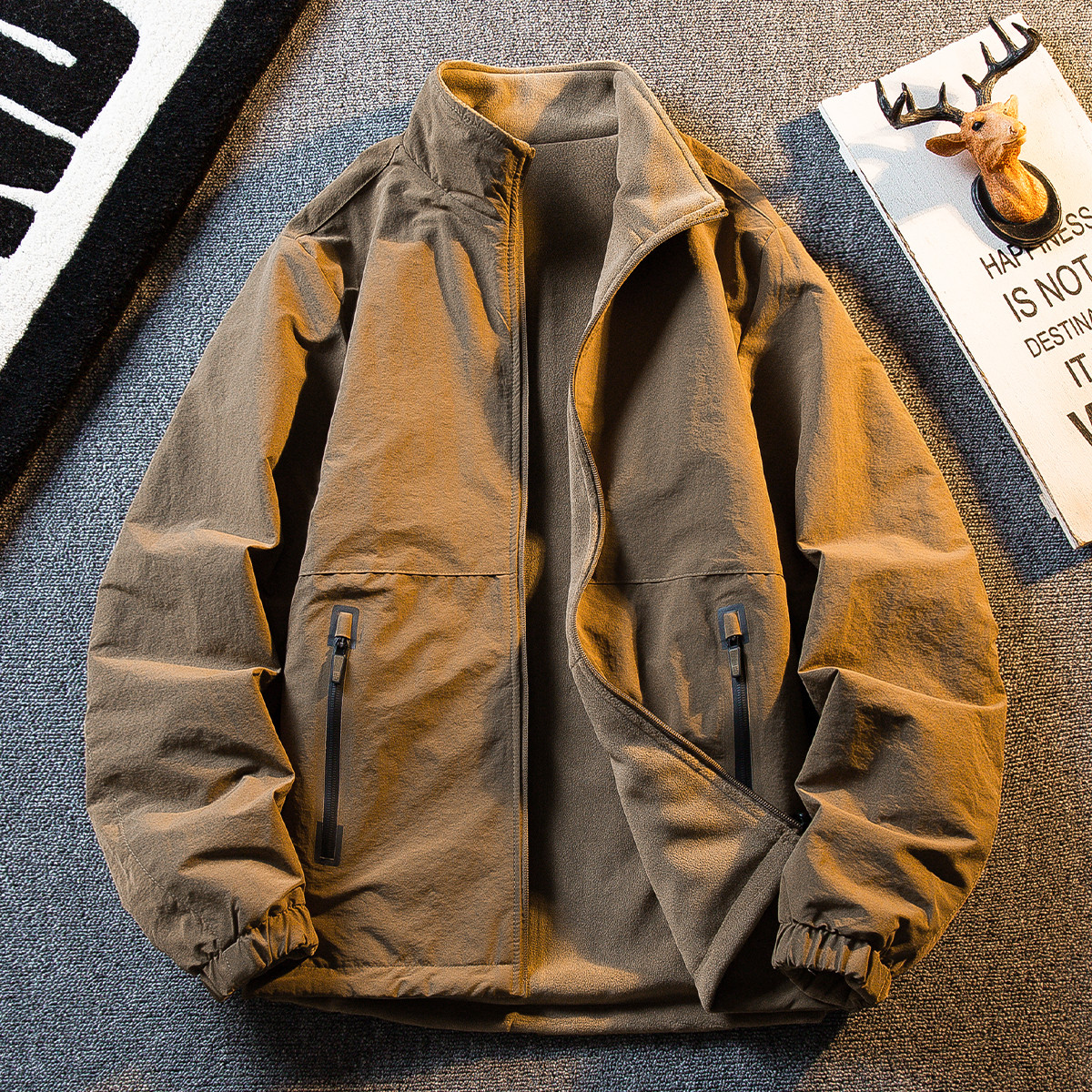 HPCP厚手の両面ジャケットを着て暖かくします厚手のフリース男性のカジュアルな詰襟ジャケット秋冬モデル