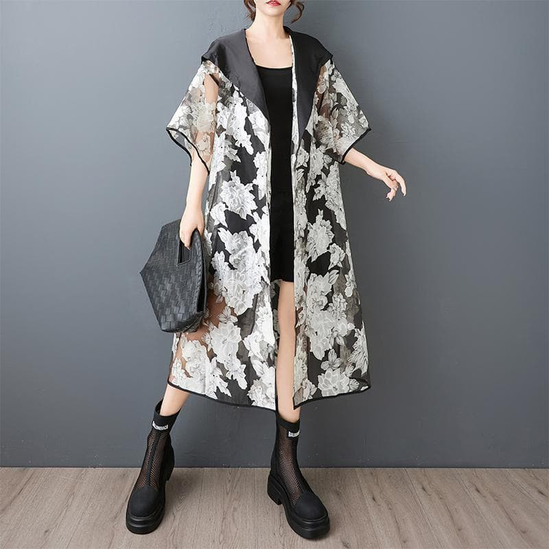 大きいサイズ 薄手　ロング　パーカー　レディース シアー　春夏　 新品 半袖