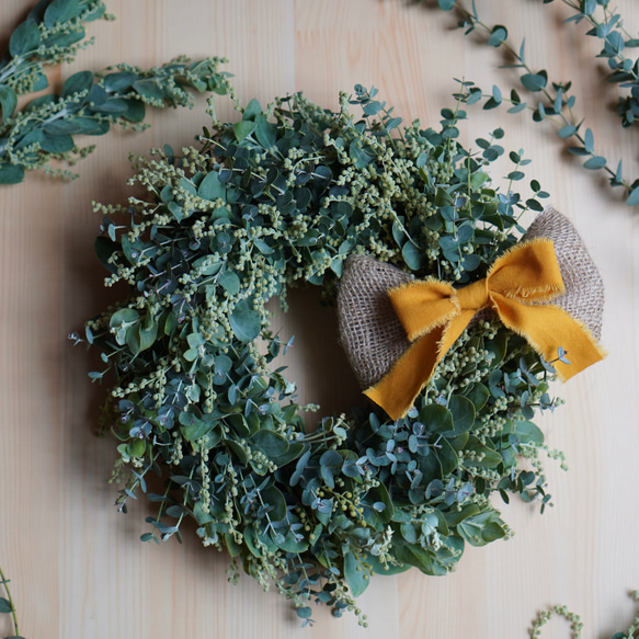 新作2026 春を迎える ミモザとユーカリのグリーンリース 新春