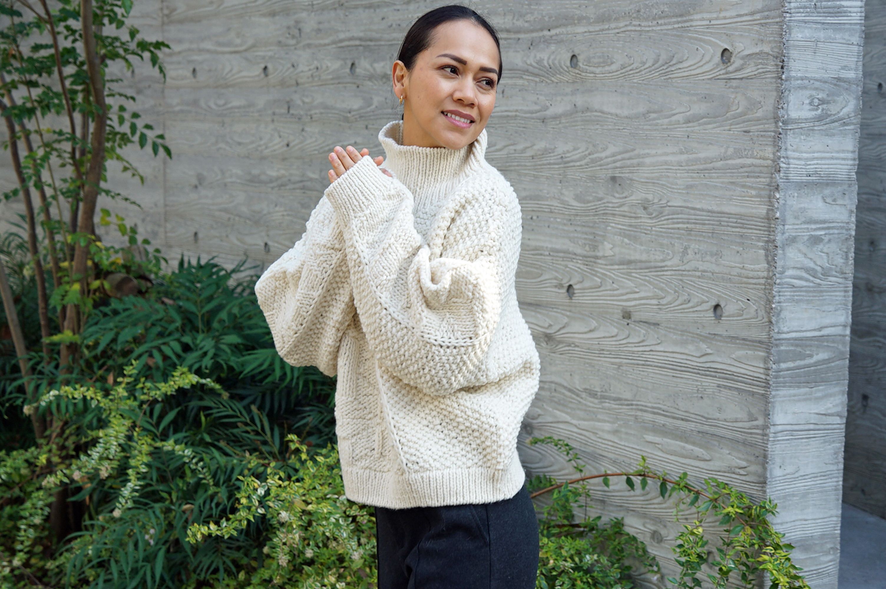 【即納可】ウール・雪柄ハイネックPO（NP-4517-ホワイト）ペルーニット