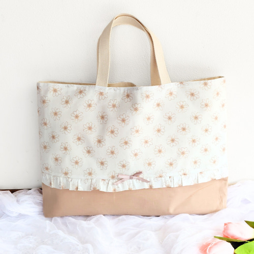 入園入学6点セット 花柄×ベージュ レッスンバッグ 上靴入れ お着替え袋