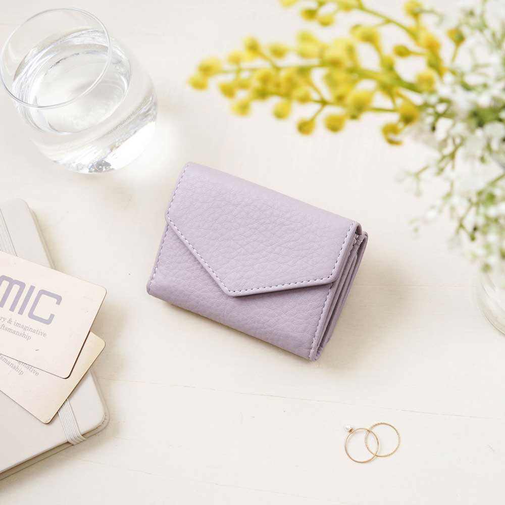 【数量限定】柔らかいシュリンクレザー仕上げの三つ折りミニ財布　ラベンダー　ラフィネ　MH1242
