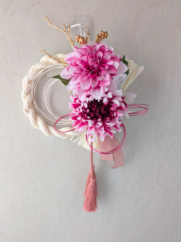 しめ縄リース　薄いピンク系ダリア しめ縄リース 薄いピンク系ダリア 楽天市場】正月飾り しめ縄 和風