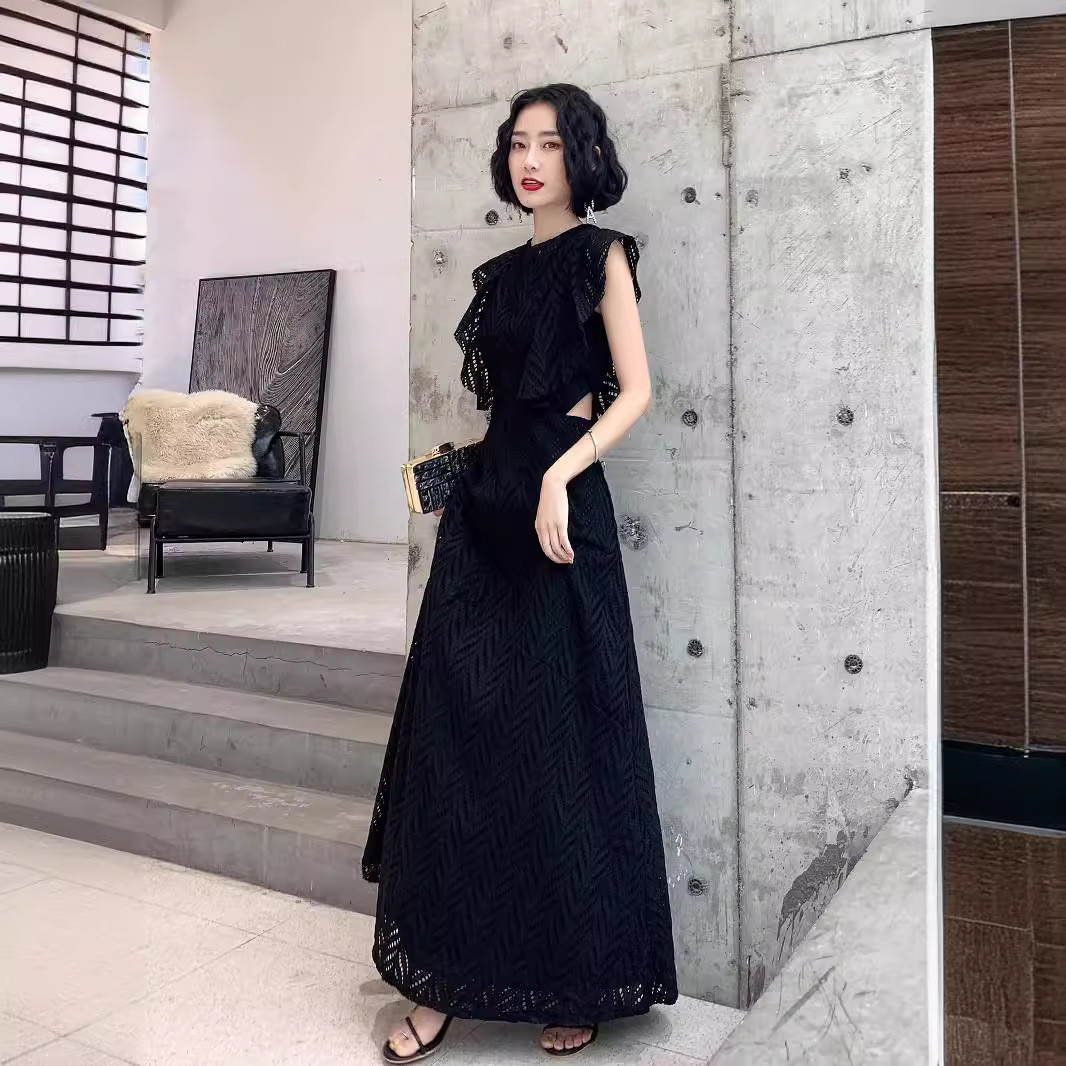 パーティードレス 白 黒 レース ノースリーブ 高級感 シンプル 韓国風 パーティー 前撮り お呼ばれ AK406