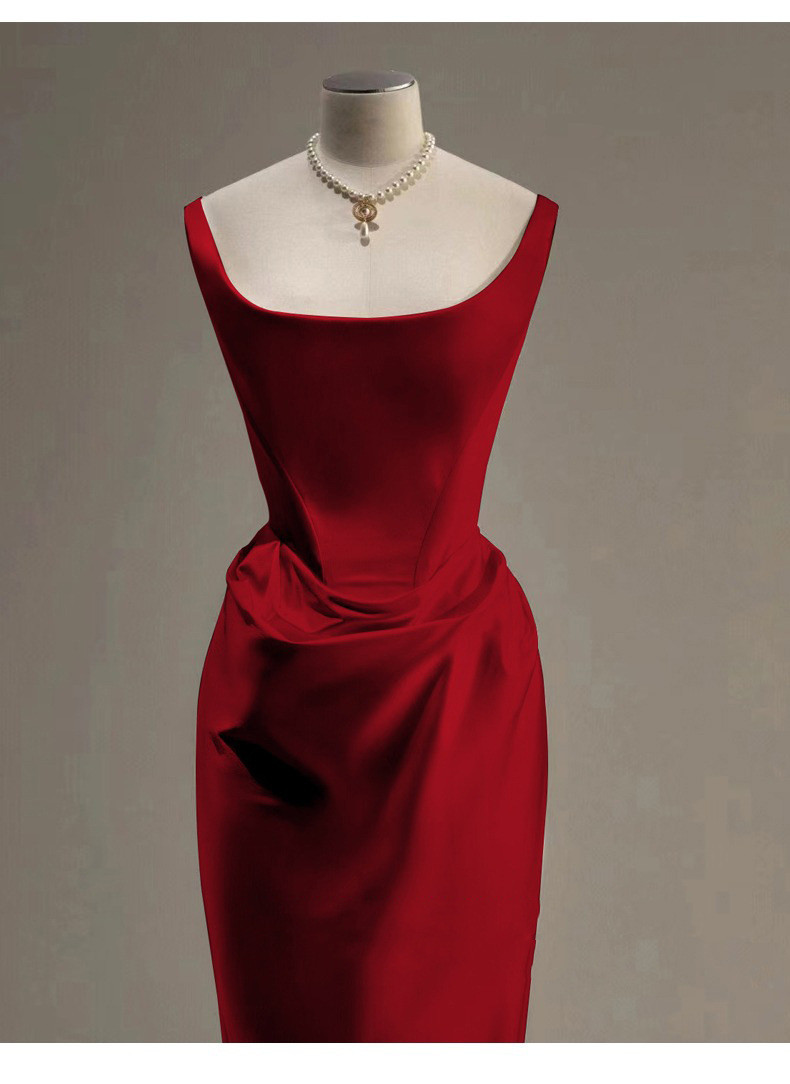 パーティードレス 白 赤 黒 サテン ノースリーブ シンプル 韓国風 パーティー 演奏会 前撮り お呼ばれ AK408