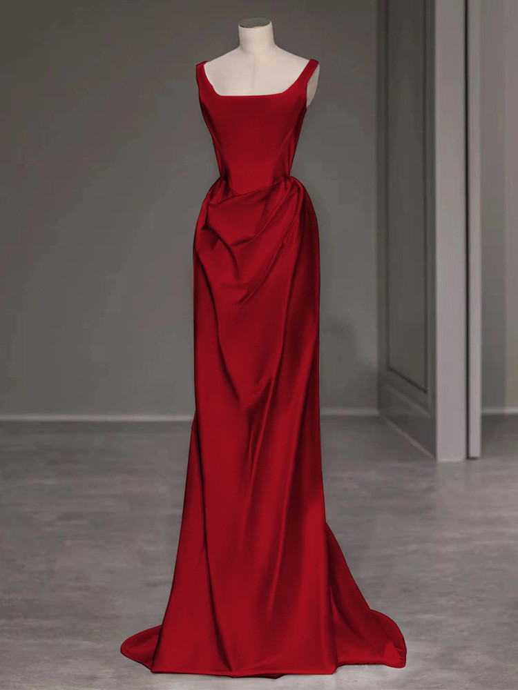 パーティードレス 白 赤 黒 サテン ノースリーブ シンプル 韓国風 パーティー 演奏会 前撮り お呼ばれ AK408