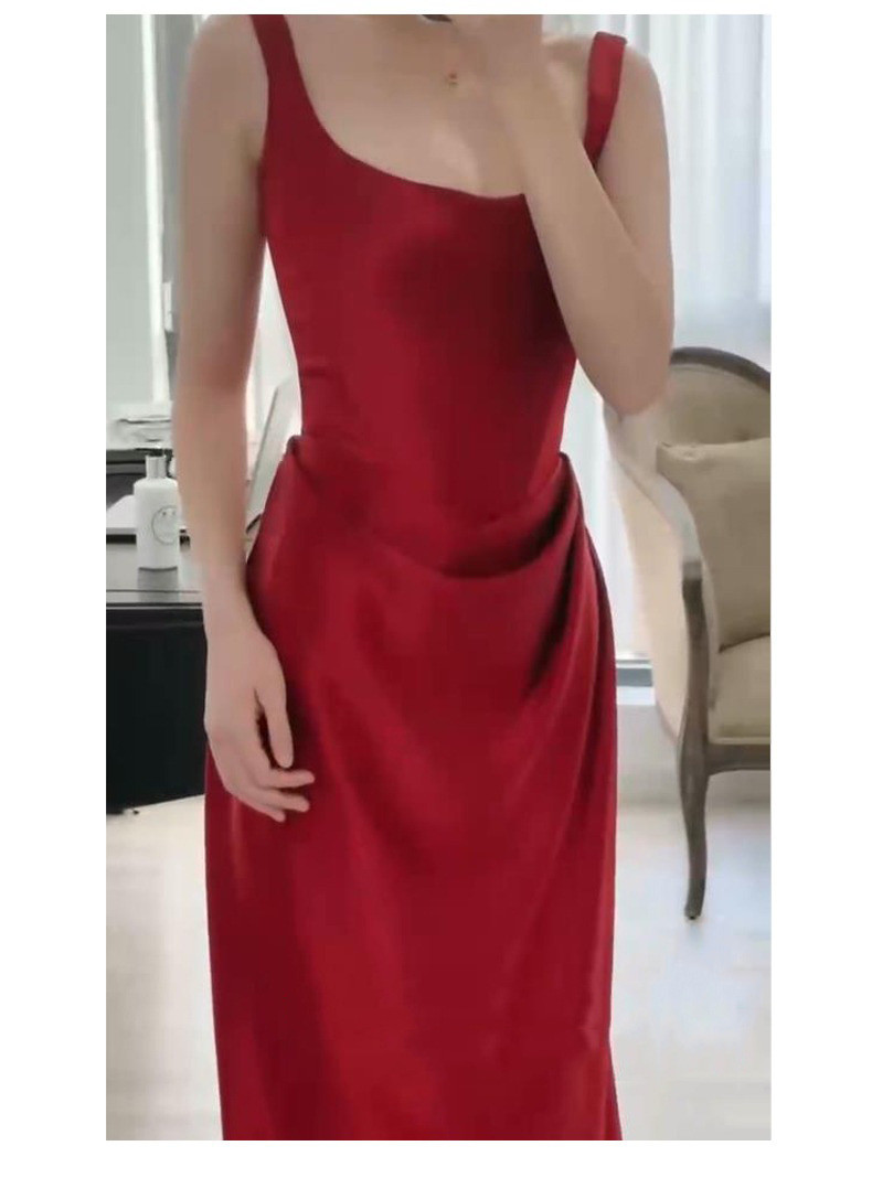 パーティードレス 白 赤 黒 サテン ノースリーブ シンプル 韓国風 パーティー 演奏会 前撮り お呼ばれ AK408