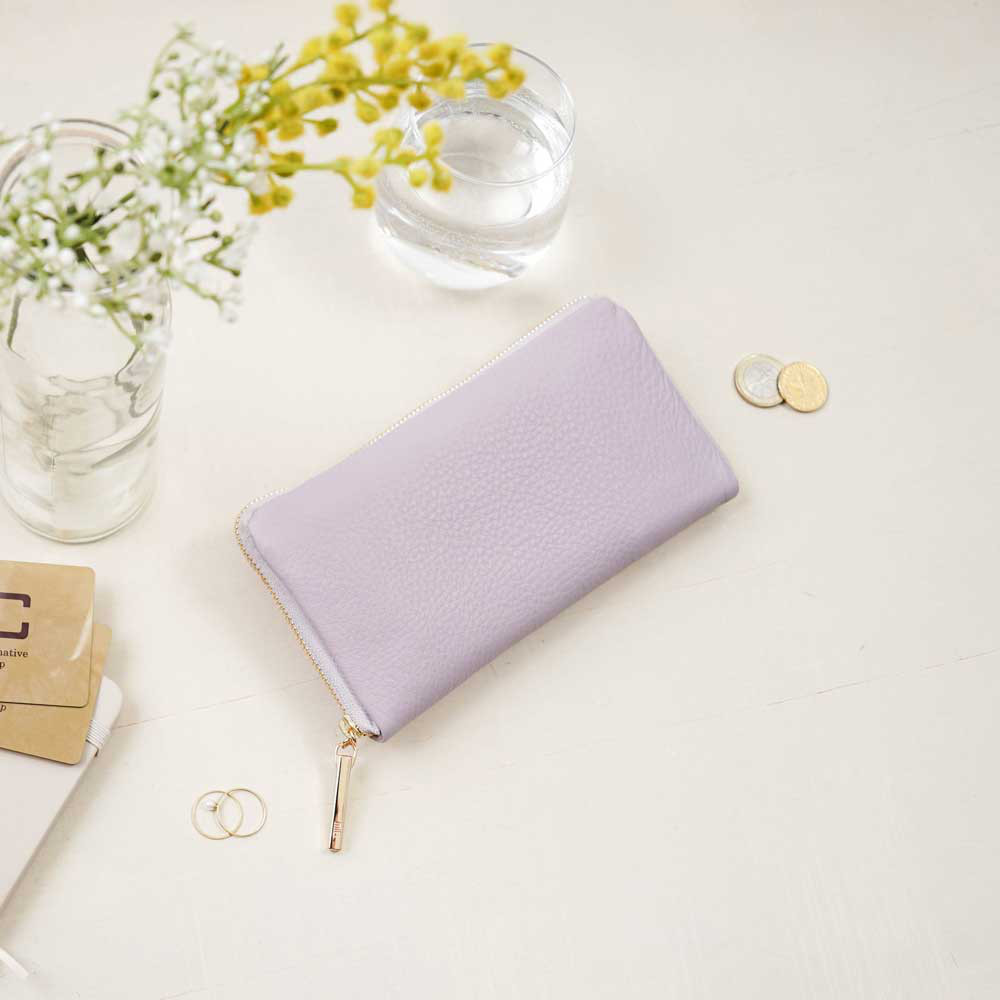【数量限定】1万円ジャストサイズ！柔らかシュリンクレザーのラウンドファスナー長財布　ラベンダー　ラフィネ　MH1245