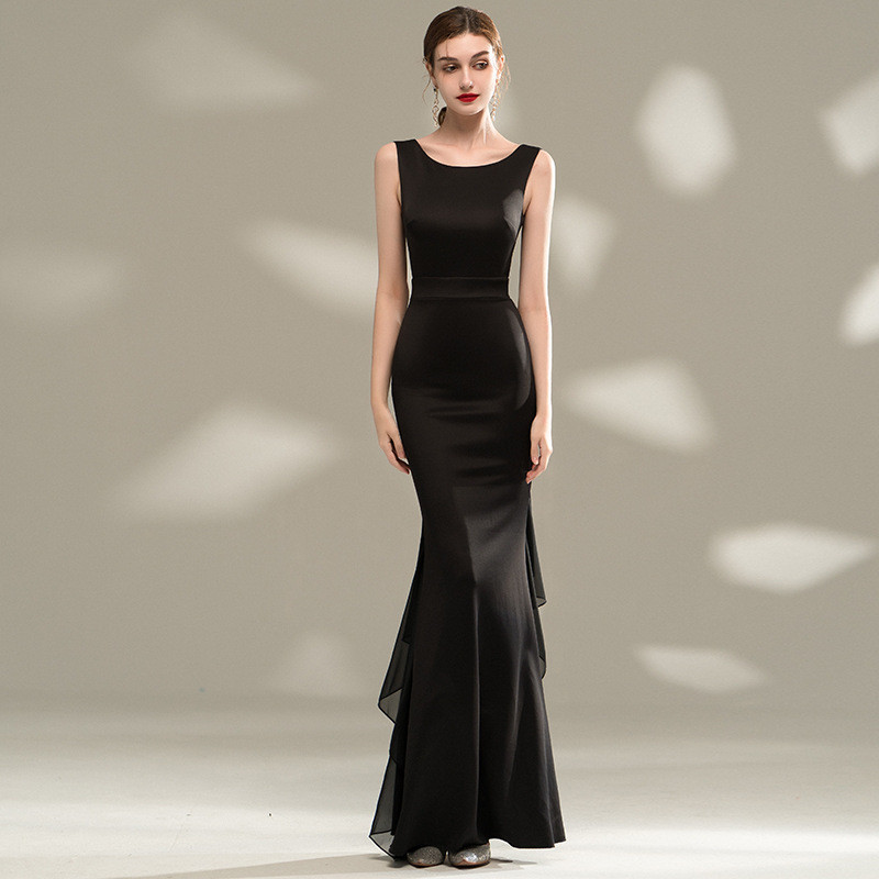 マーメイドドレス パーティードレス 黒 ノースリーブ シンプル 韓国風 花嫁 演奏会 前撮り お呼ばれ AK415