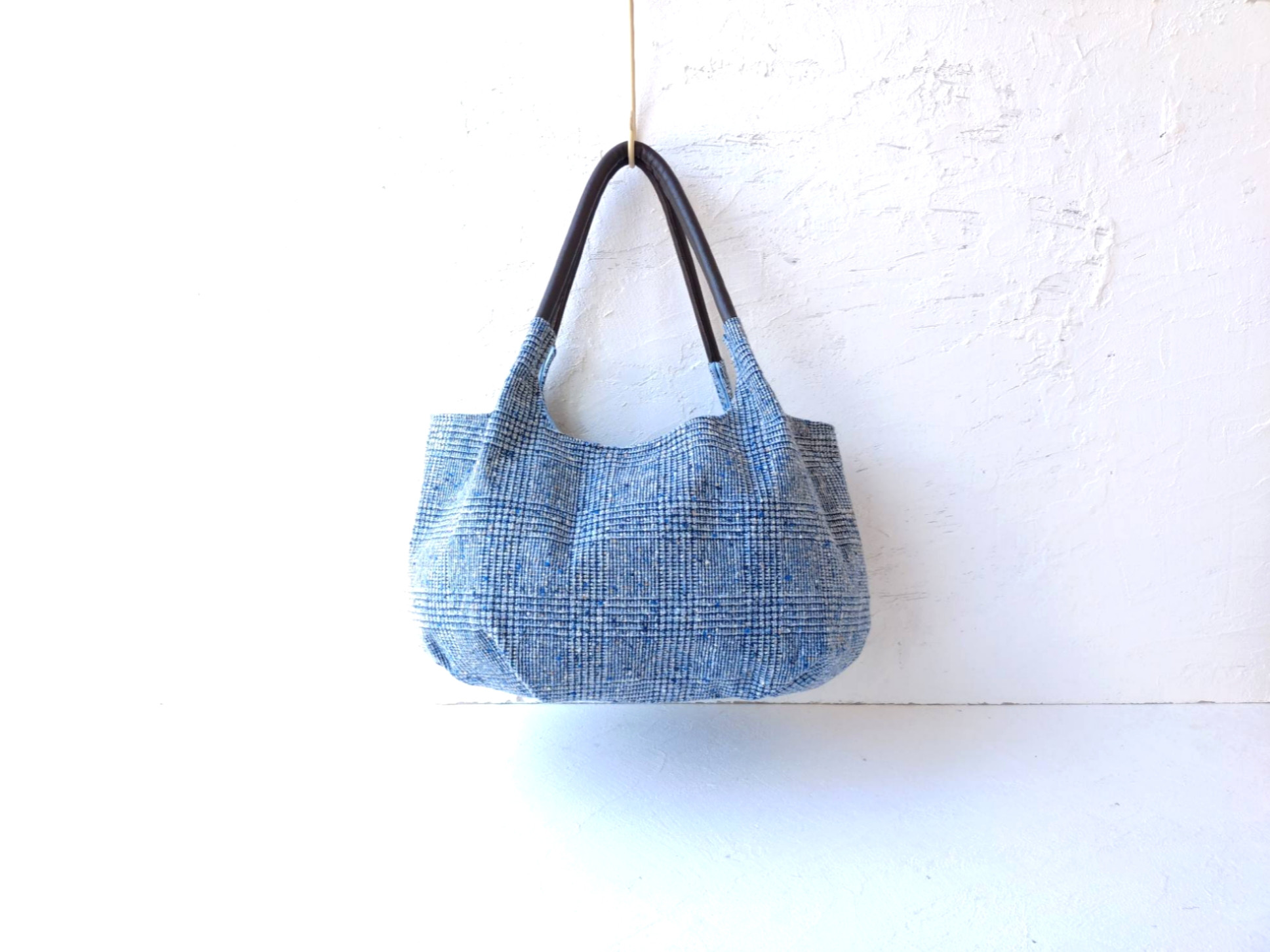 グレンチェック ネップ入り[ブルー]　バルーンバッグ