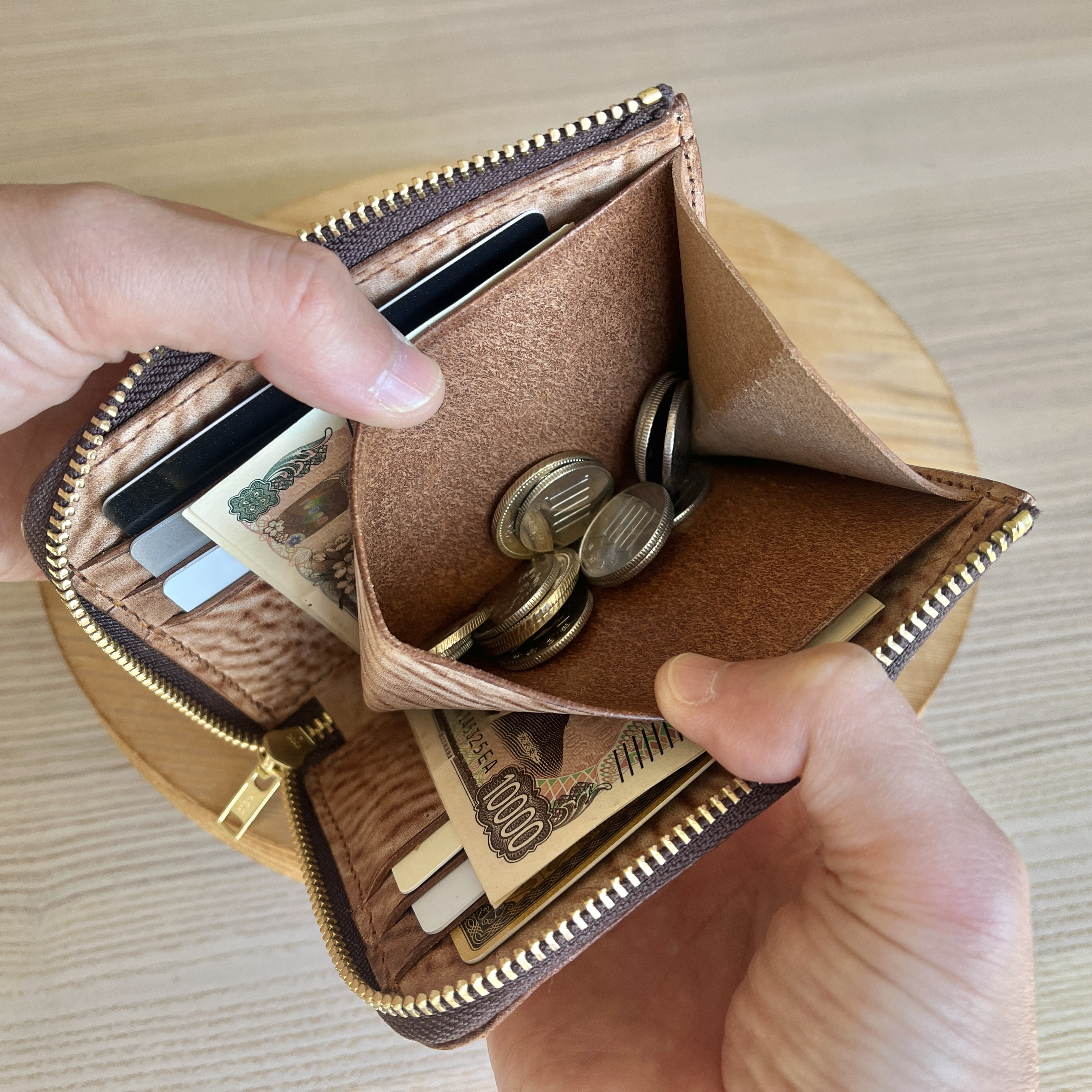 L字ファスナーミニウォレット（カードホルダー付き）　高級イタリア革