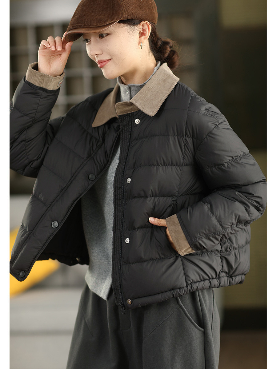 冬季 90% 白アヒルダウンウォームコート 灯芯絨拼接リバーシブル長袖抽绳裾ダウンジャケット