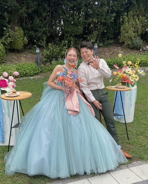 実例写真！ リボン ピンク オーダーメイド可能 取り外し可能 プリンセスライン 結婚式/披露宴