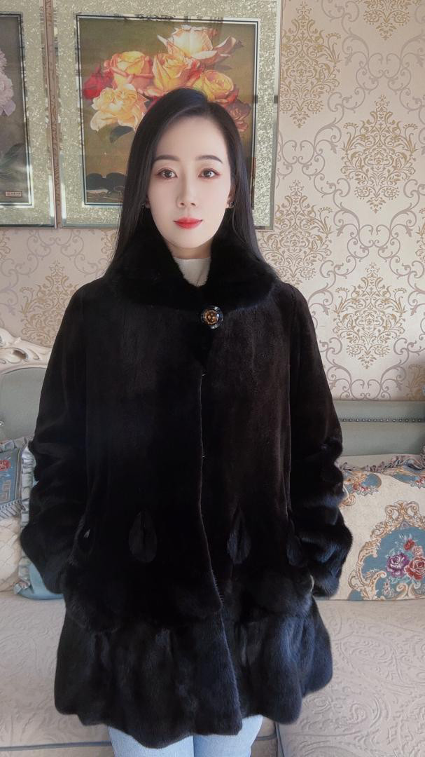 手触り気絶級!新品◆上質シェアードミンクコート黒ミンクファーコート毛皮