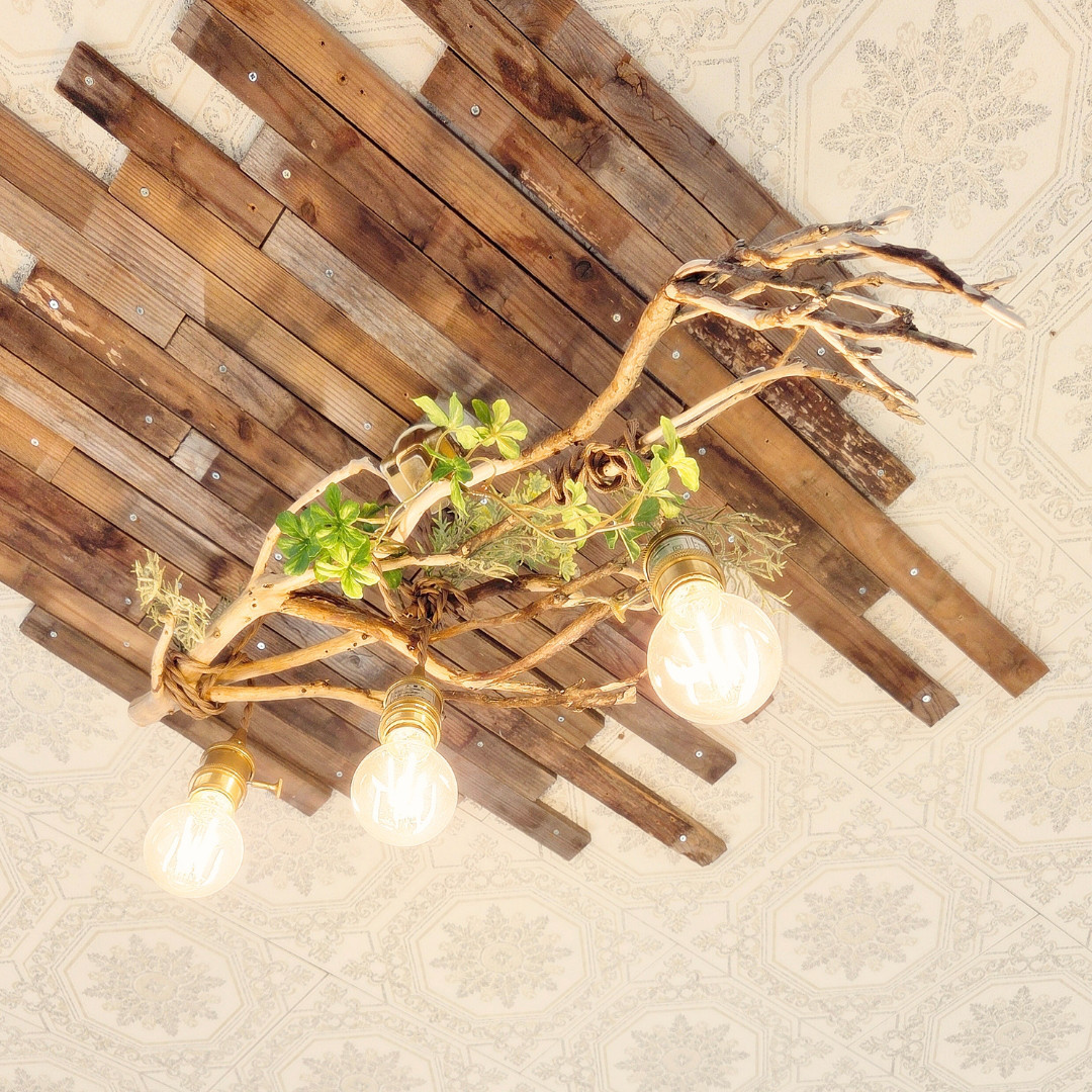 世界に一つだけの 根流木のペンダントライト3灯　RYUKU　LED電球付属　天井照明