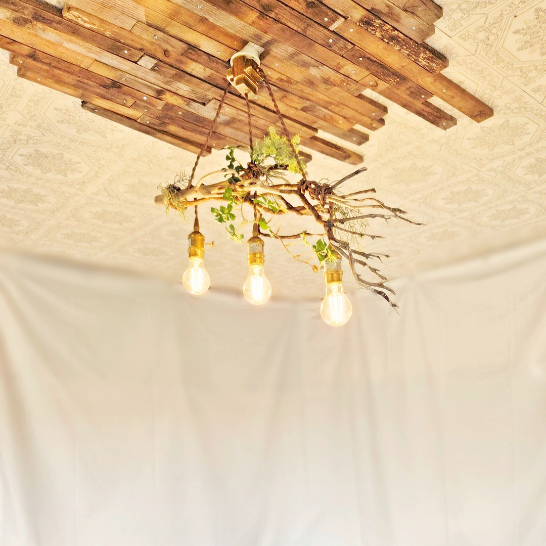 世界に一つだけの 根流木のペンダントライト3灯　RYUKU　LED電球付属　天井照明