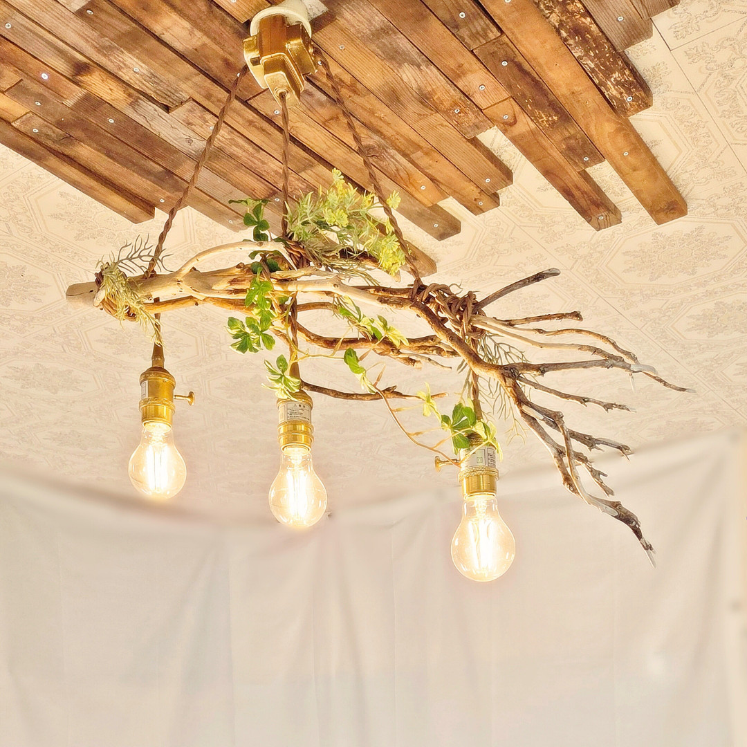 世界に一つだけの 根流木のペンダントライト3灯　RYUKU　LED電球付属　天井照明