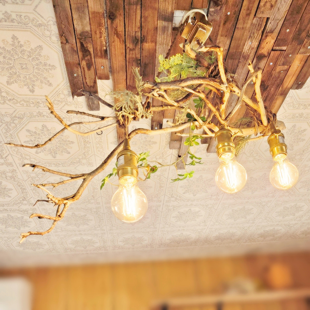 世界に一つだけの 根流木のペンダントライト3灯　RYUKU　LED電球付属　天井照明