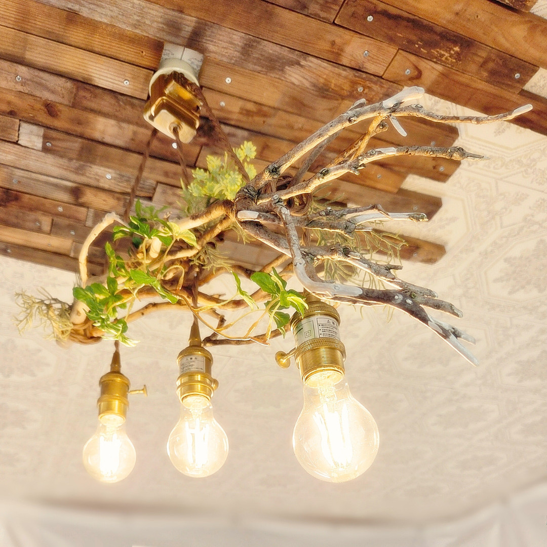 世界に一つだけの 根流木のペンダントライト3灯　RYUKU　LED電球付属　天井照明