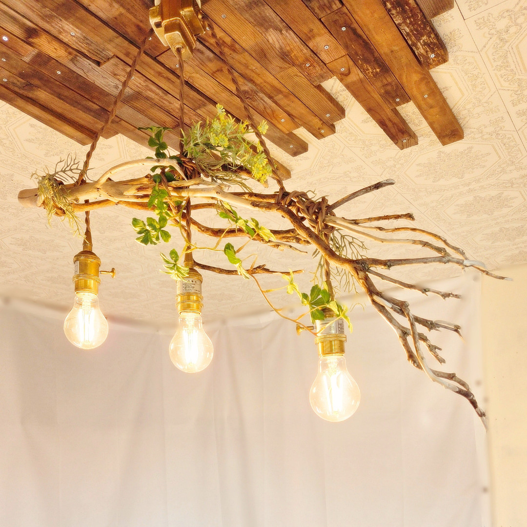 世界に一つだけの 根流木のペンダントライト3灯　RYUKU　LED電球付属　天井照明