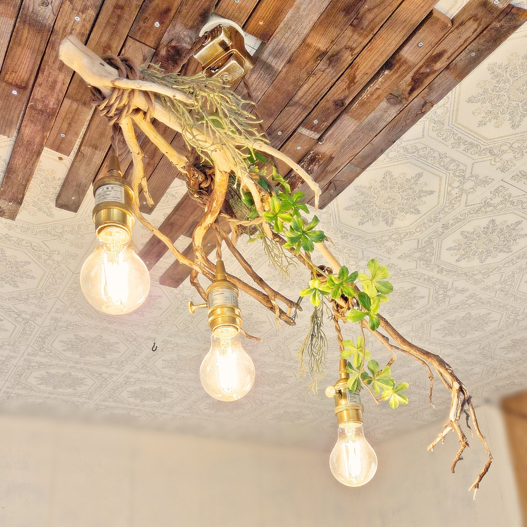 世界に一つだけの 根流木のペンダントライト3灯　RYUKU　LED電球付属　天井照明