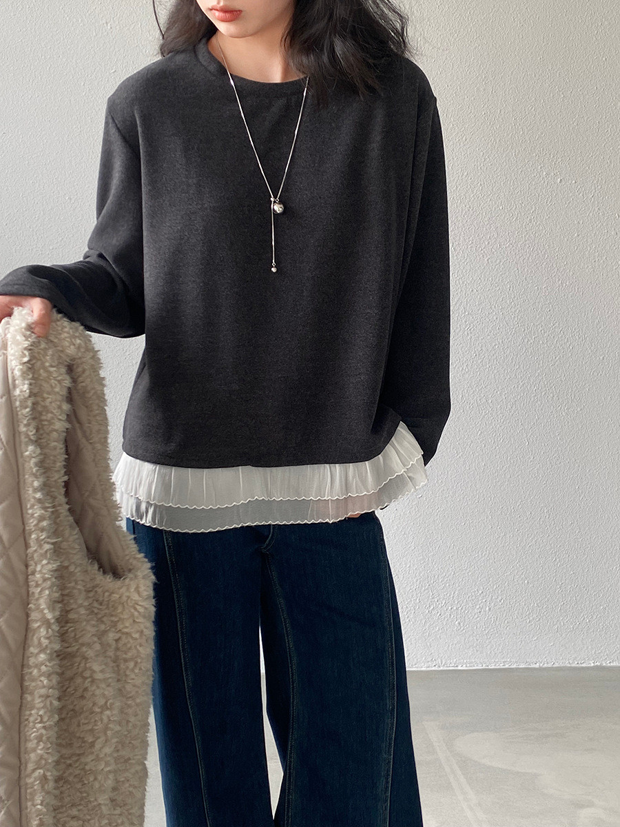 秋レディース両面起毛 レース ロングスリーブ インナー【返品・交換可】品質最優先25-617