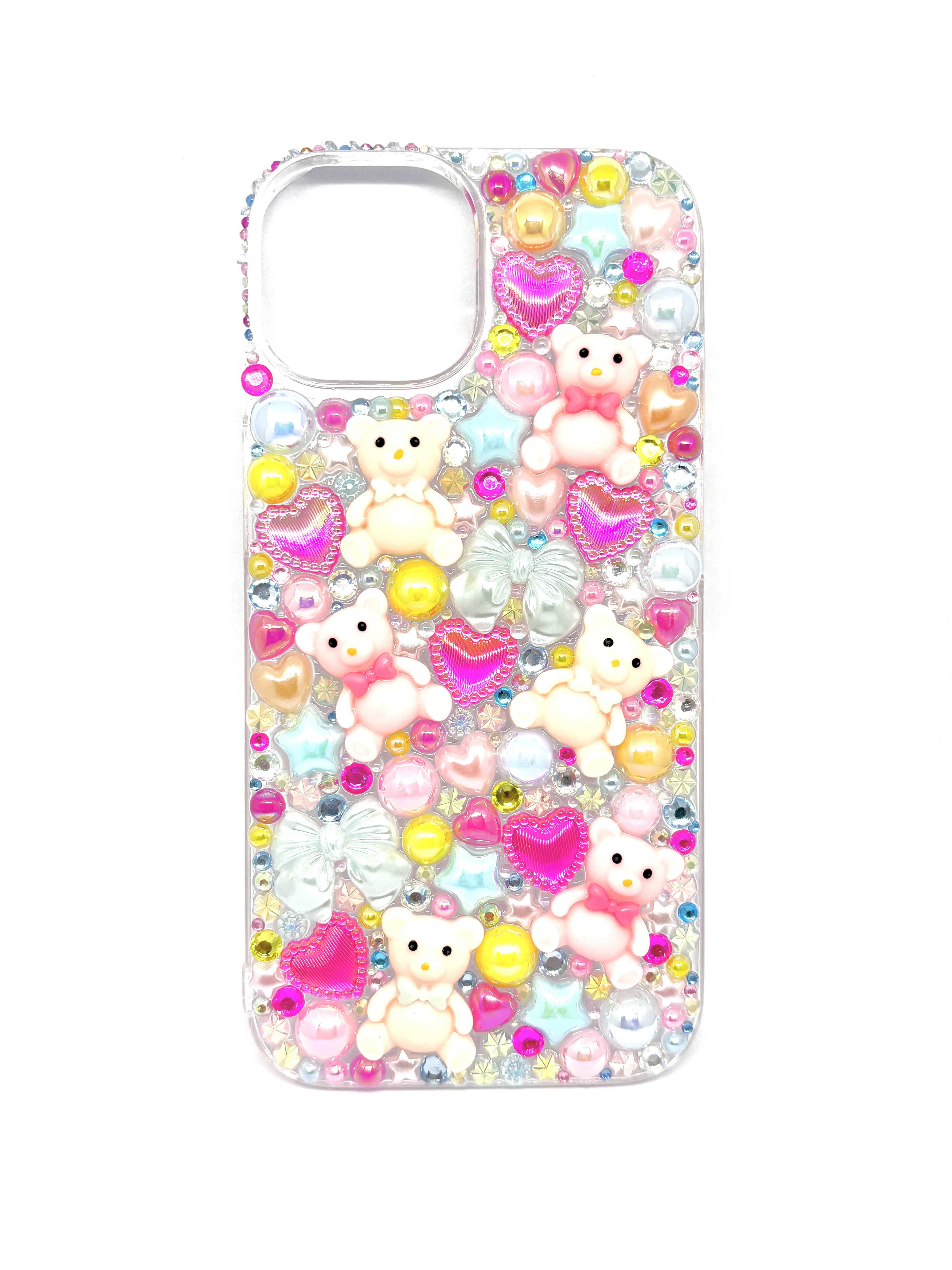 【iPhone 15用】くま×ハートリボン YMCデコスマホケース♡