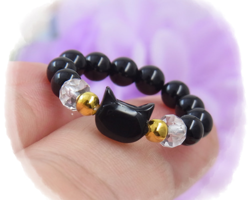 ♥黒ねこ♥リング♥プレゼント♥オニキス お守り 猫アクセサリー 大人