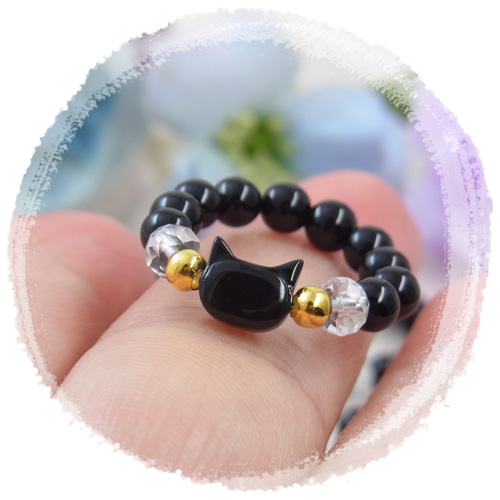 ♥黒ねこ♥リング♥プレゼント♥オニキス お守り 猫アクセサリー 大人