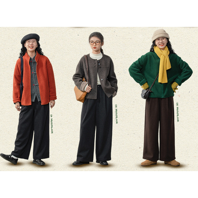 ほっこり冬のレトロスタイル ゆるっとゴム入りウエストのワイドパンツS594