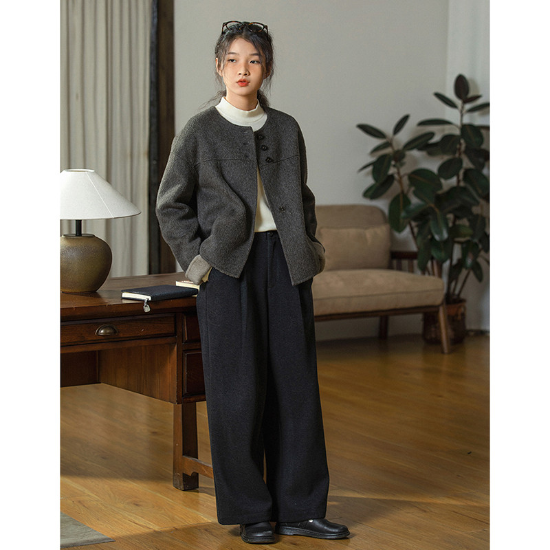 ほっこり冬のレトロスタイル ゆるっとゴム入りウエストのワイドパンツS594