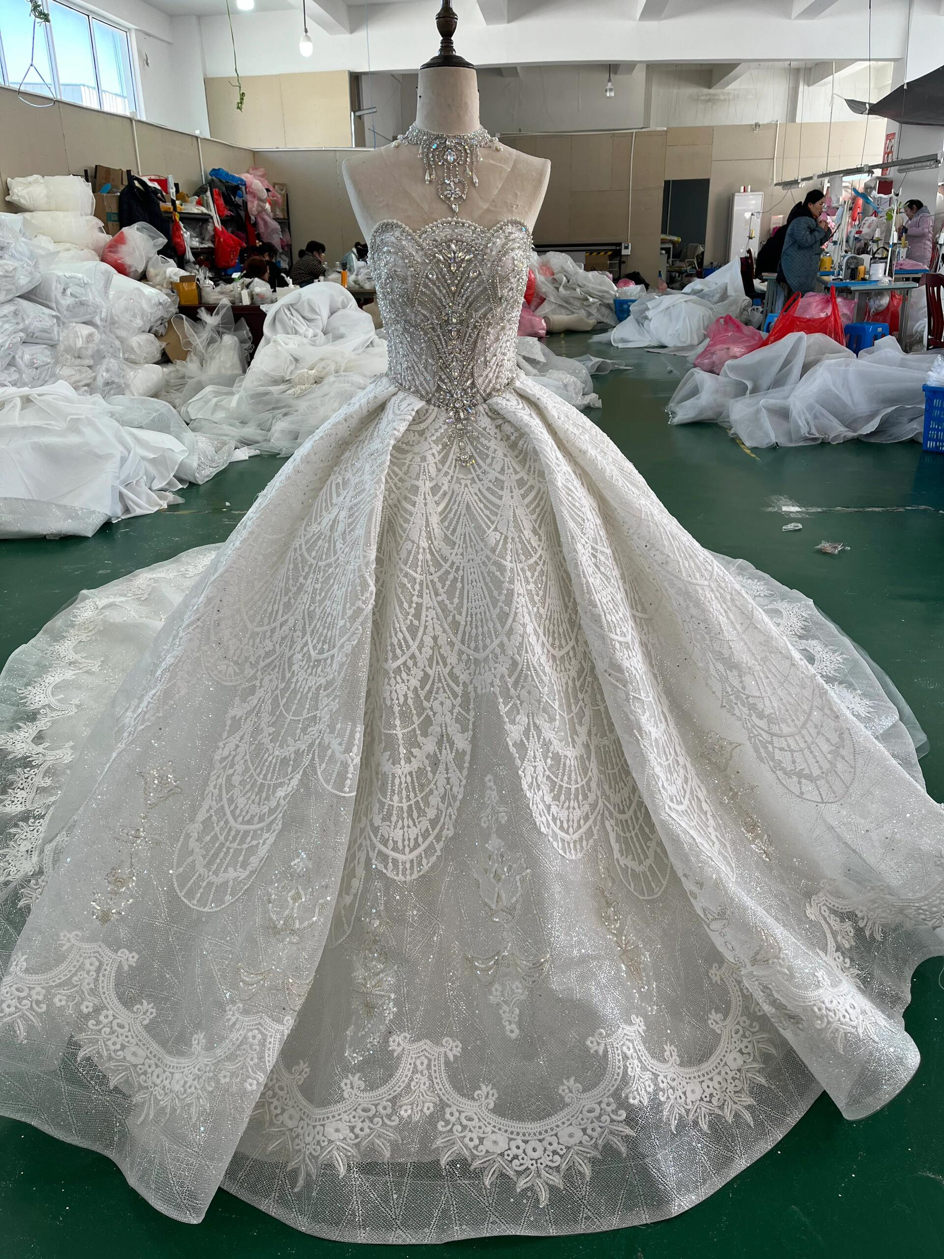 新作　ブライダル　スレンダーライン　2ways ストーン　フランスレース　キラキラグッリター　バックサテンリボン　上品