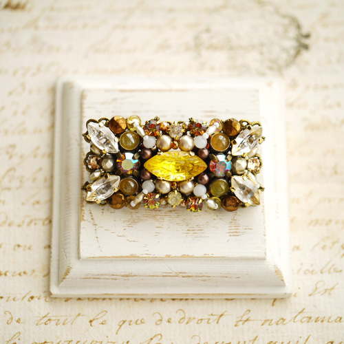 Tea Leaves アンティークビーズブローチ（アールグレイ）【Creema限定