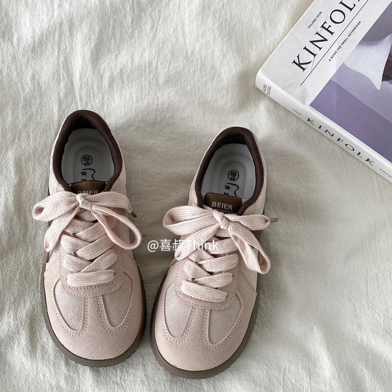 小衆肉ピンク徳訓靴女2025春新型丑萌大頭板靴厚底スニーカー