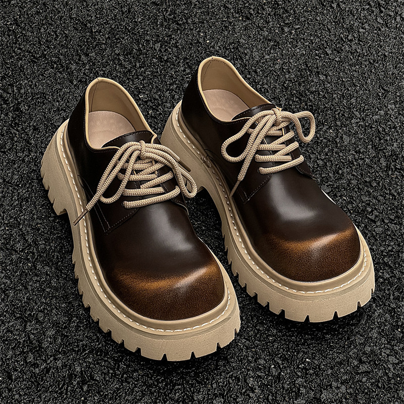 cleanfit大頭靴男性厚底増高ダービー靴通気性百合秋の新型英国風カジュアル革靴