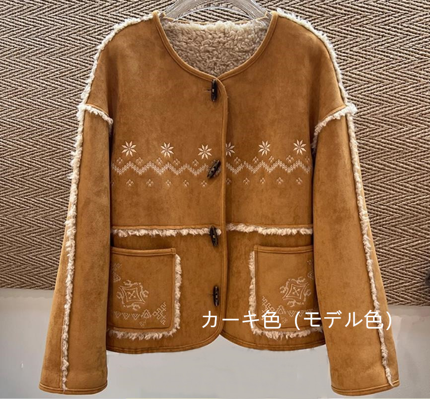 【受注製作】スエード調刺繍入り　ラムウールコート TL481