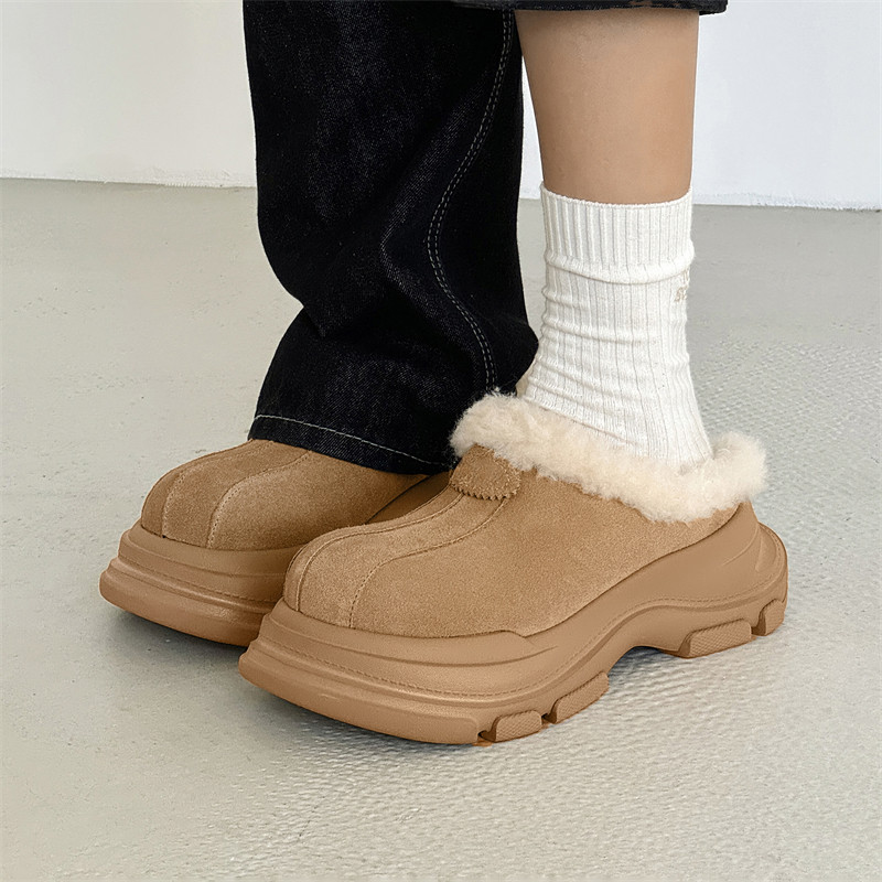 スノーブーツ男女2026新型冬用加絨加厚毛包頭半スリッパ保温厚底高綿靴