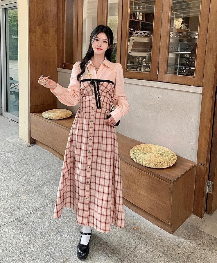 大きいサイズ レディース ワンピース　ピンク　ロング　春 秋冬 新品 長袖