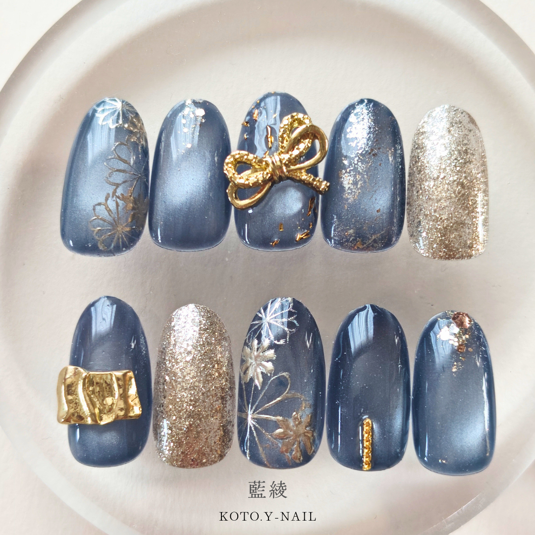 藍綾　ネイルチップ　ブライダル　ウェディング　結婚式　成人式　ネイル　冬　振袖　前撮り　色打掛　和柄　マグネットネイル